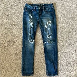 American Eagle Outfitters Dark Blue Distressed Skinny Jeans